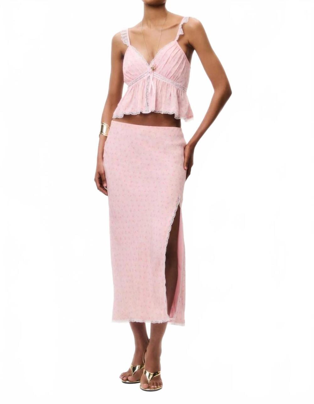 NEW LOVESHACKFANCY silvia floral crepe midi skirt in lemon haze
